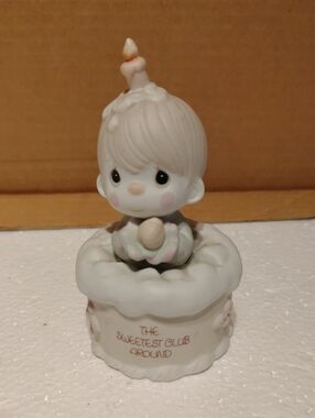 Precious Moments White and Pink Birthday Cake Figurine